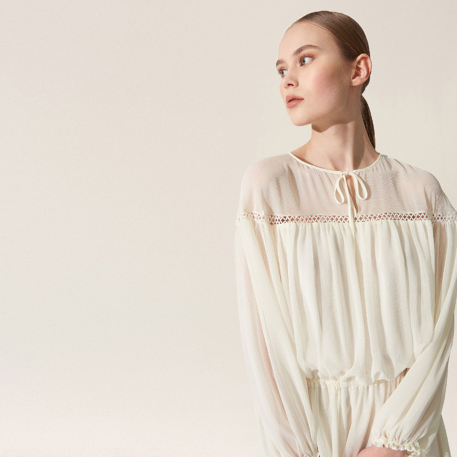 BAQA Shoulder Transparent Kadın Ekru Elbise