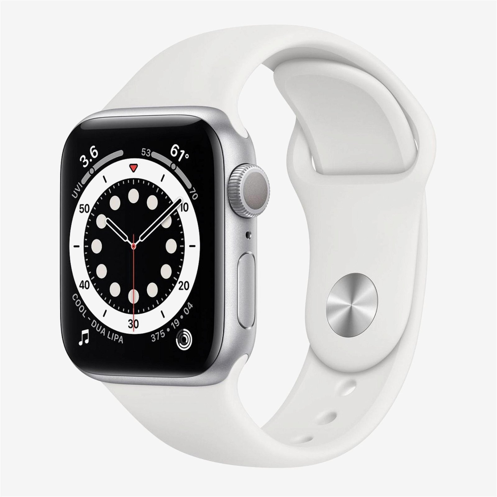 Apple Watch Series 6 44 mm Gümüş Rengi Alüminyum Kasa ve Beyaz Spor Kordon