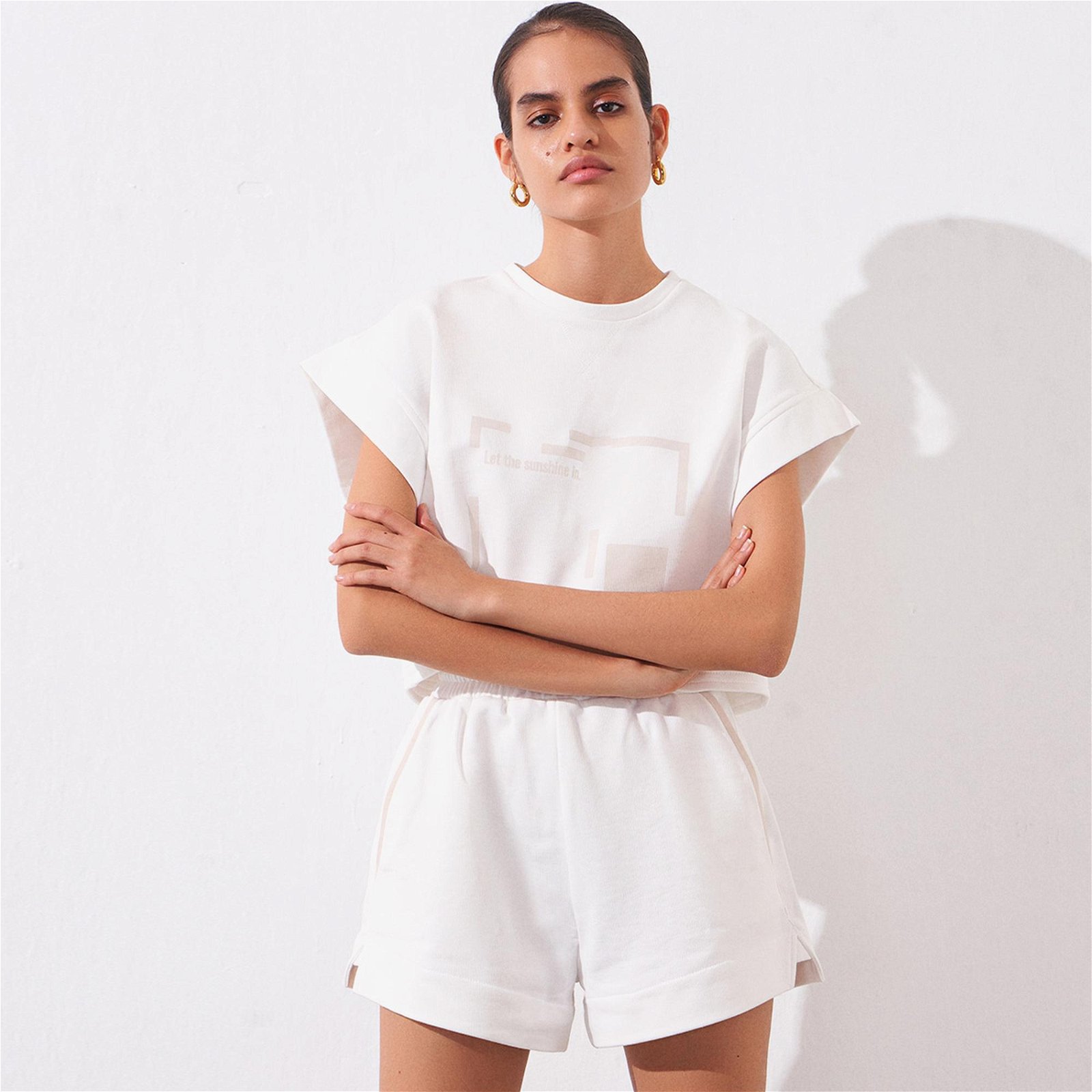 rue Kadın Beyaz Crop Fit Spor T-Shirt