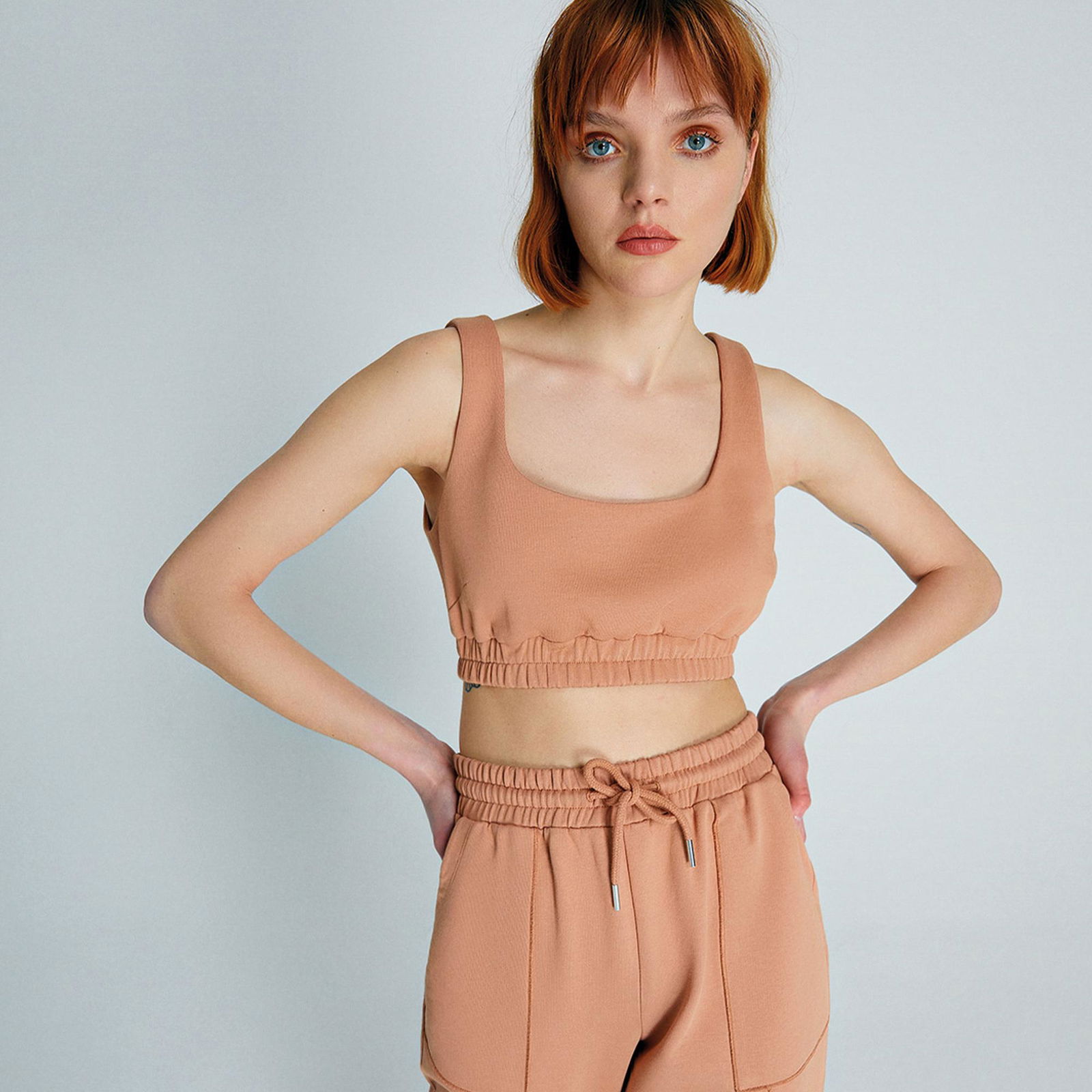 rue Kadın Somon Rengi Spor Crop Top