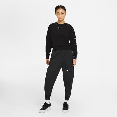  Nike Sportswear Swoosh Woven Büyük Beden Kadın Siyah Eşofman Altı