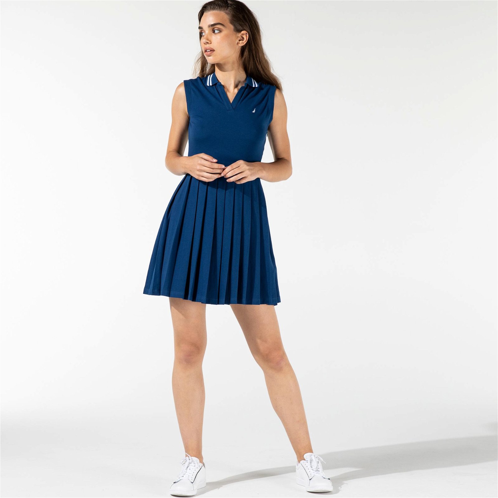 Nautica Kadın Mavi Kolsuz Classic Fit Elbise