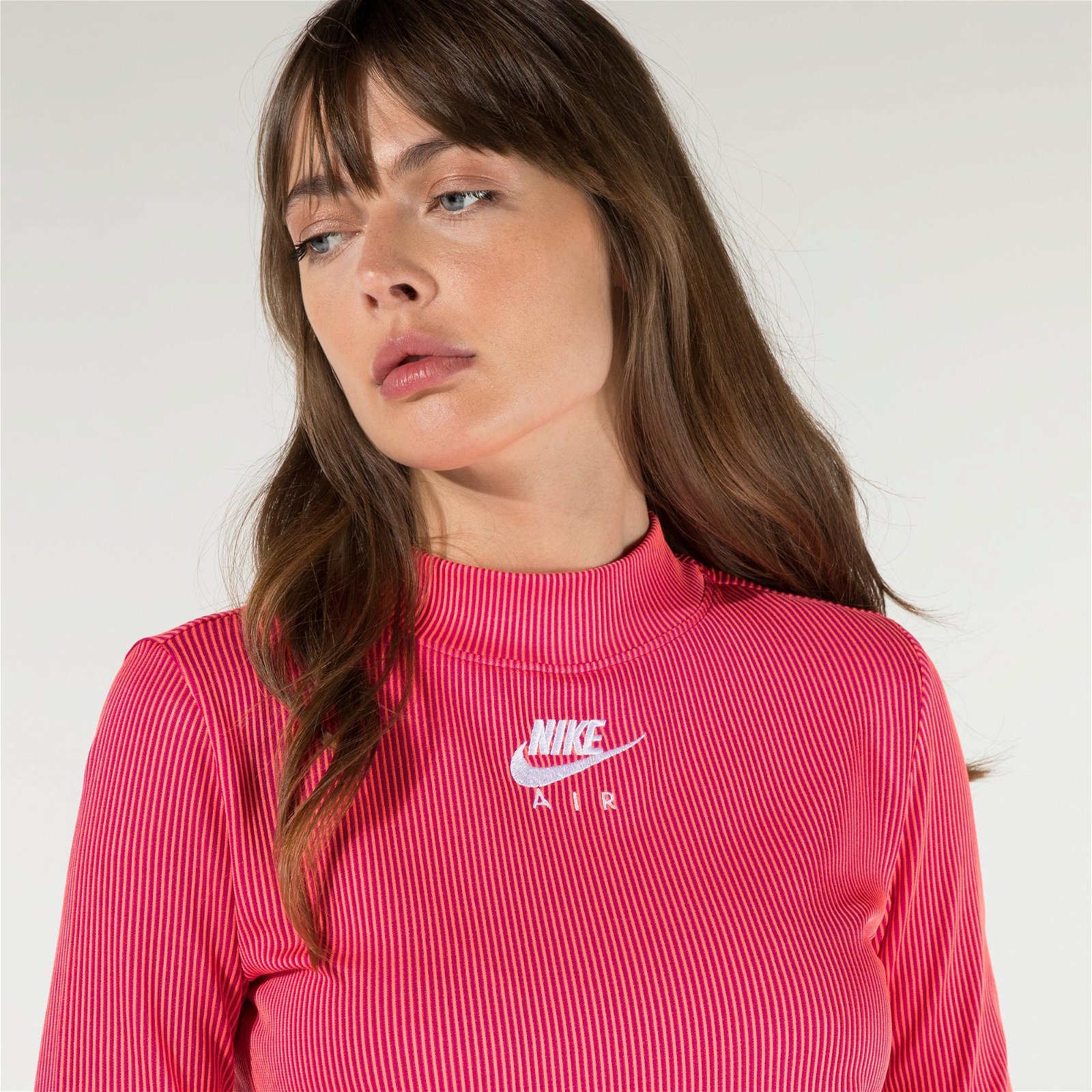 Nike Sportswear Essential Air Mock Ls Rib Kadın Kırmızı T-Shirt