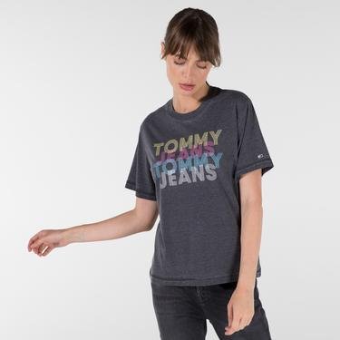  Tommy Jeans Crop Multi Tommy Kadın Siyah T-Shirt