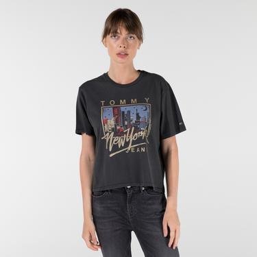  Tommy Jeans Crop New York Vintage Kadın Siyah T-Shirt