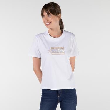  Tommy Jeans Regular Embroidered Flag Kadın Beyaz T-Shirt