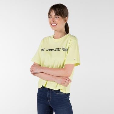  Tommy Jeans Crop Tape Kadın Sarı T-Shirt