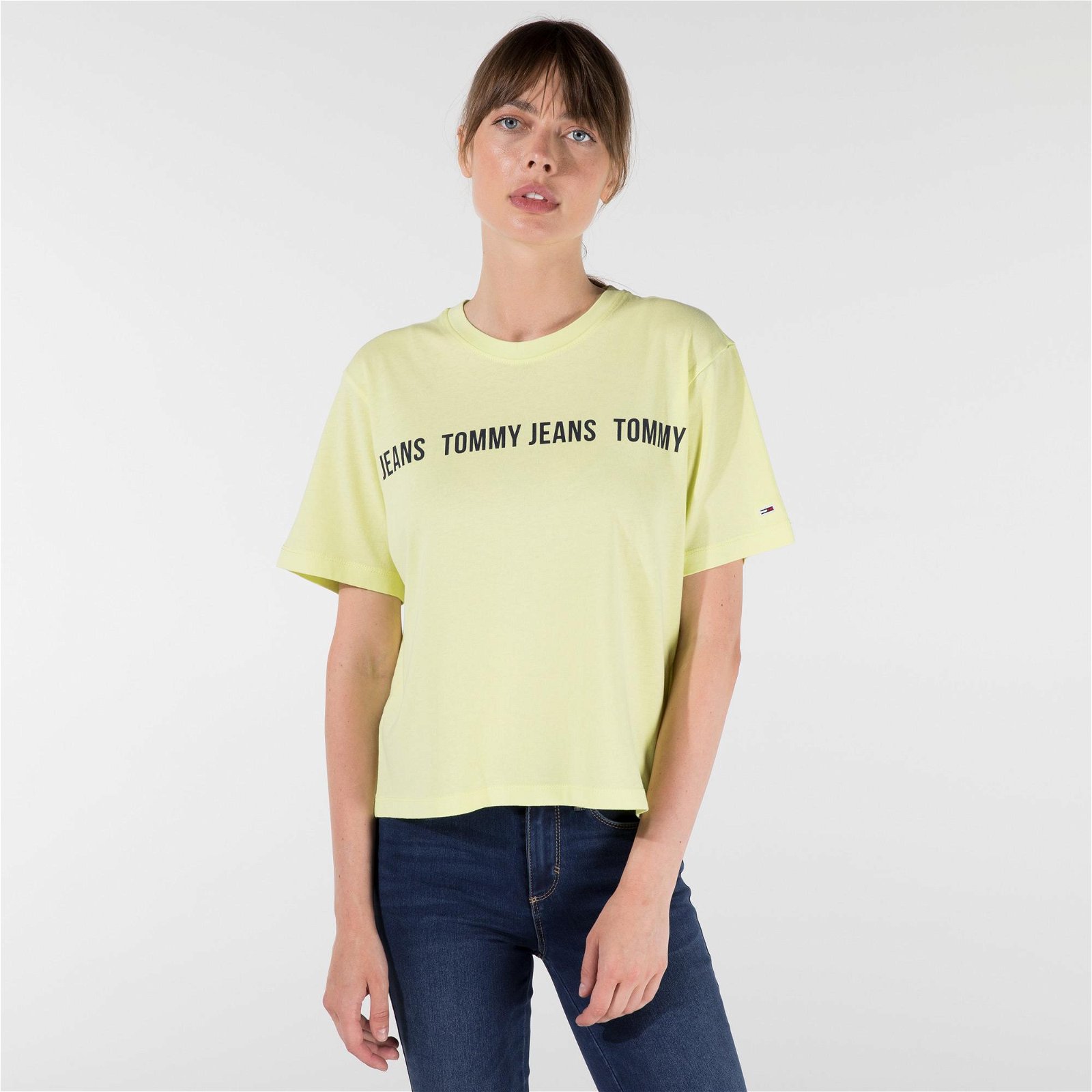 Tommy Jeans Crop Tape Kadın Sarı T-Shirt