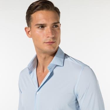  BiL'S Milano Ayrık Yaka Slim Fit Performans Kumaş Erkek Mavi Gömlek