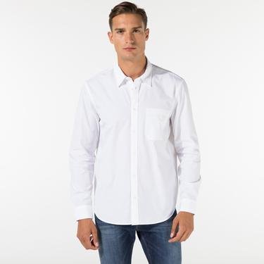  BiL'S Porto Regular Fit Parça Boyama Poplin Kumaş Erkek Beyaz Gömlek