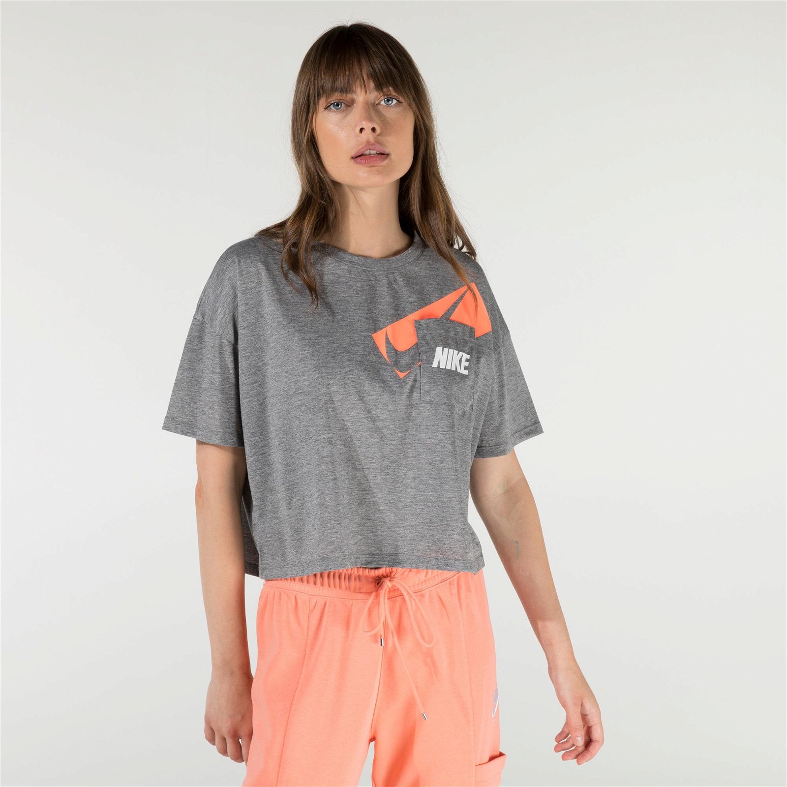 Nike Dry Grx Crop Kadın Gri T-Shirt