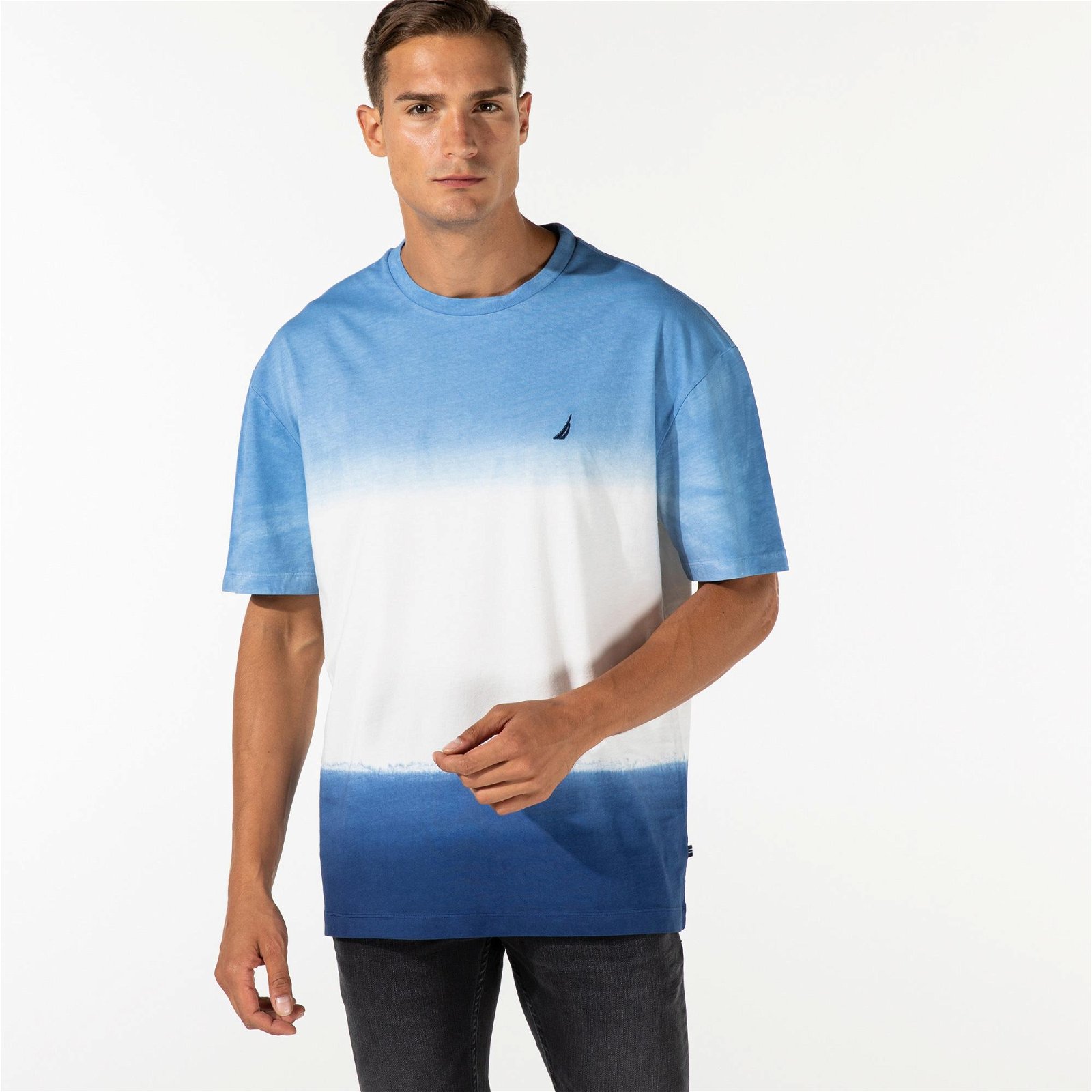 Nautica Erkek Mavi Blok Desenli T-Shirt