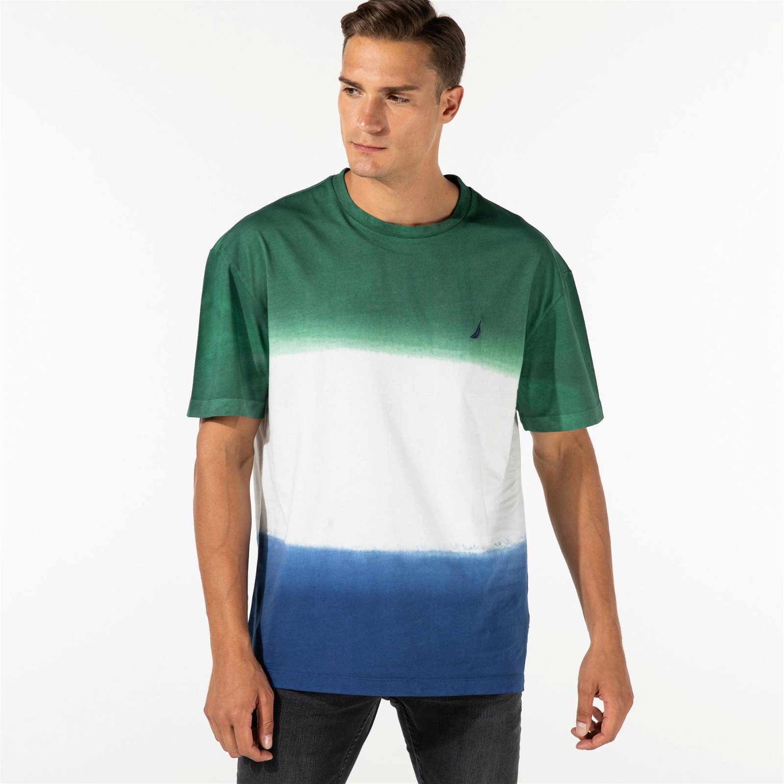 Nautica Erkek Yeşil Blok Desenli T-Shirt