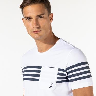  Nautica Erkek Beyaz Çizgili Kısa Kollu T-Shirt