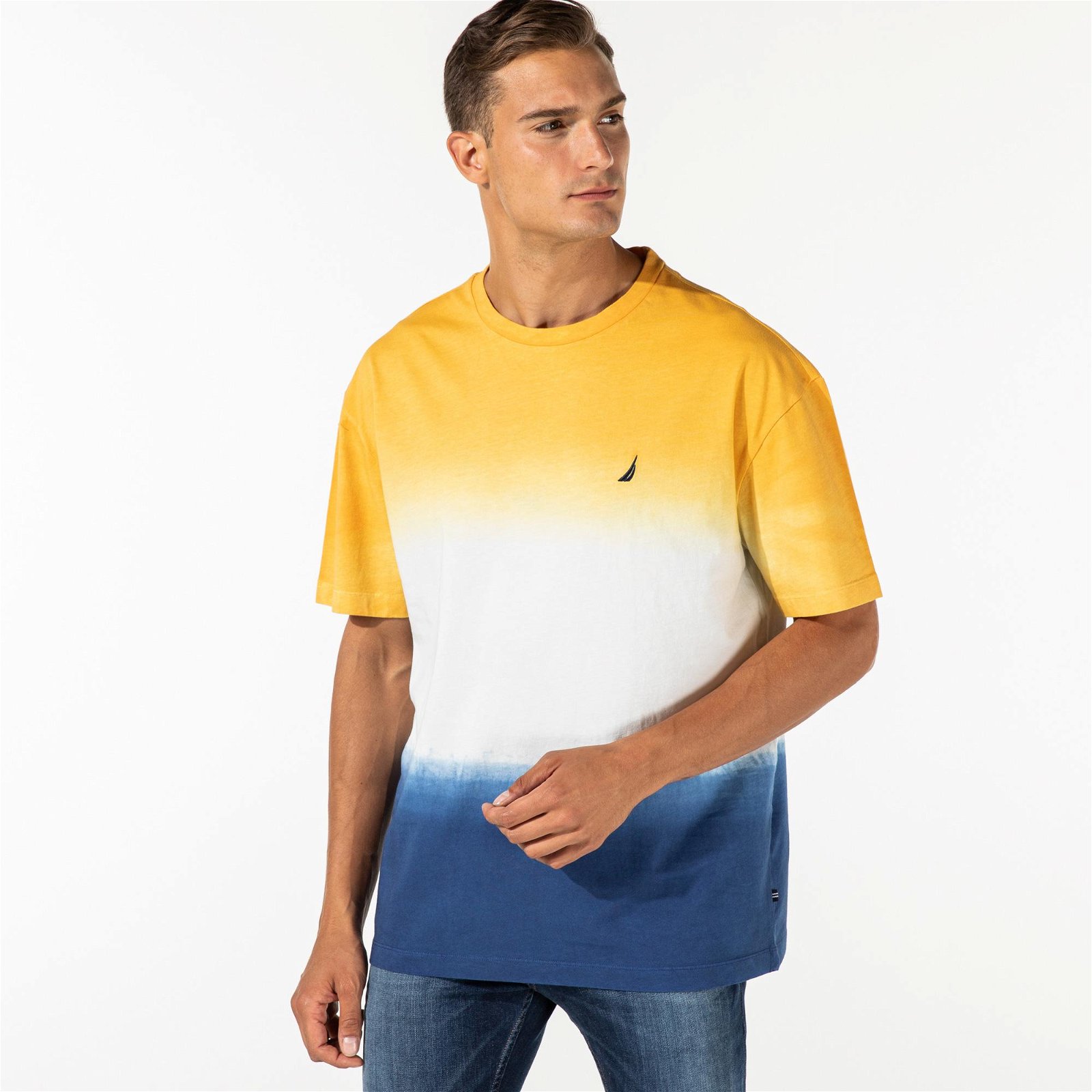 Nautica Erkek Sarı Blok Desenli T-Shirt