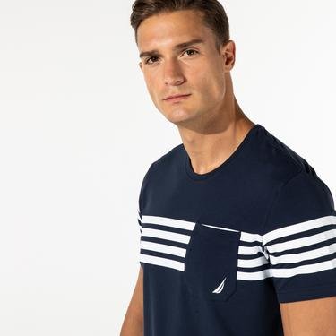  Nautica Erkek Lacivert Çizgili Kısa Kollu T-Shirt