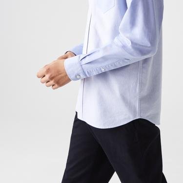  Lacoste Heritage Erkek Regular Fit Uzun Kollu Çizgili Mavi Gömlek