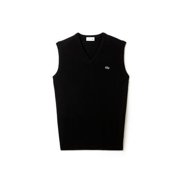  Lacoste Erkek V Yaka Yün Siyah Süveter