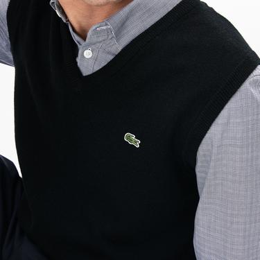  Lacoste Erkek V Yaka Yün Siyah Süveter
