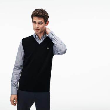  Lacoste Erkek V Yaka Yün Siyah Süveter