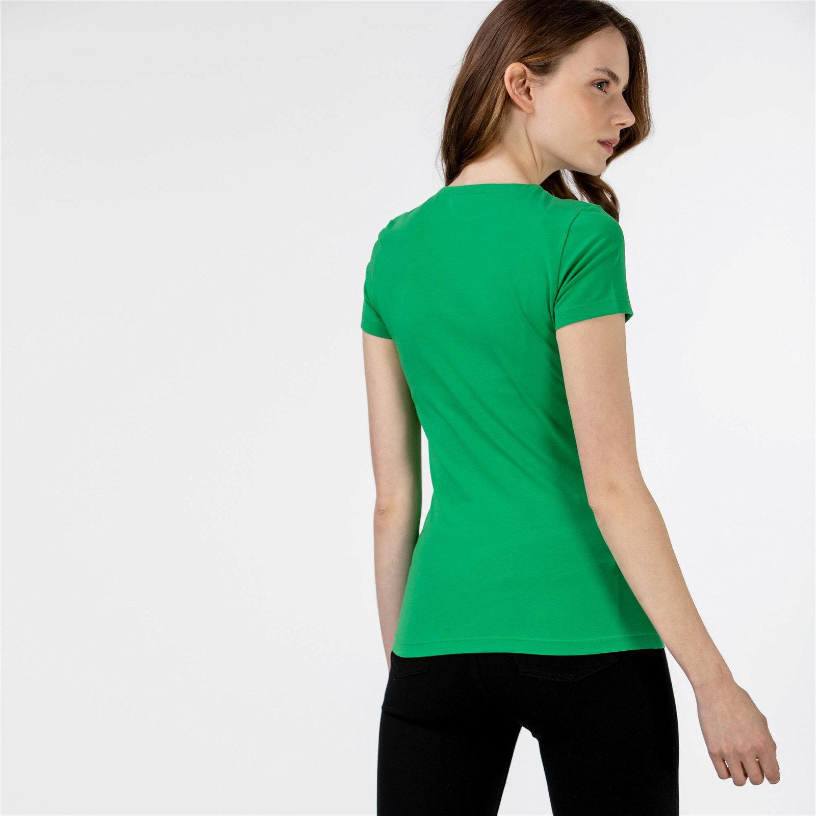 Lacoste Slim Fit V Yaka Yeşil T-Shirt
