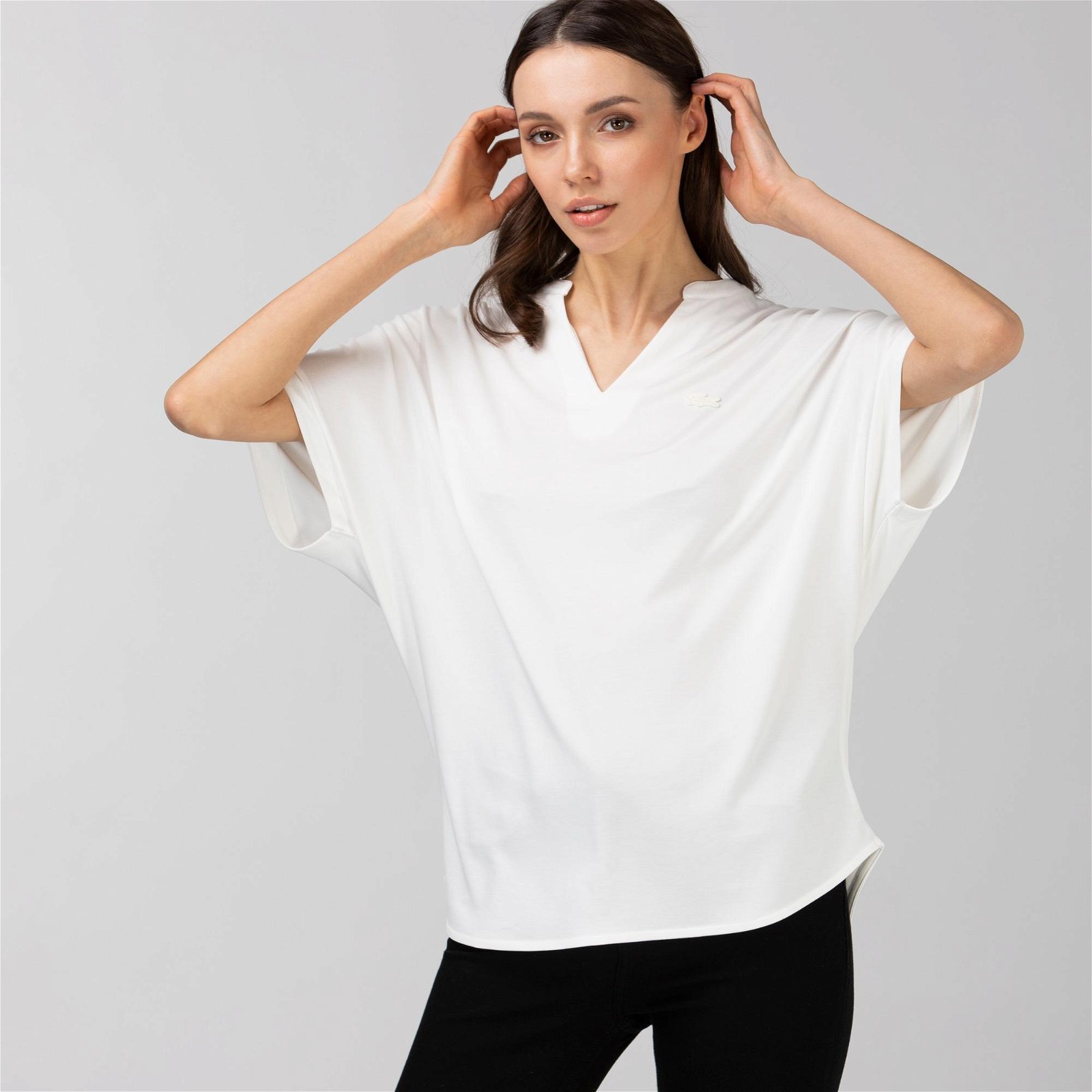 Lacoste Loose Fit V Yaka Beyaz T-Shirt
