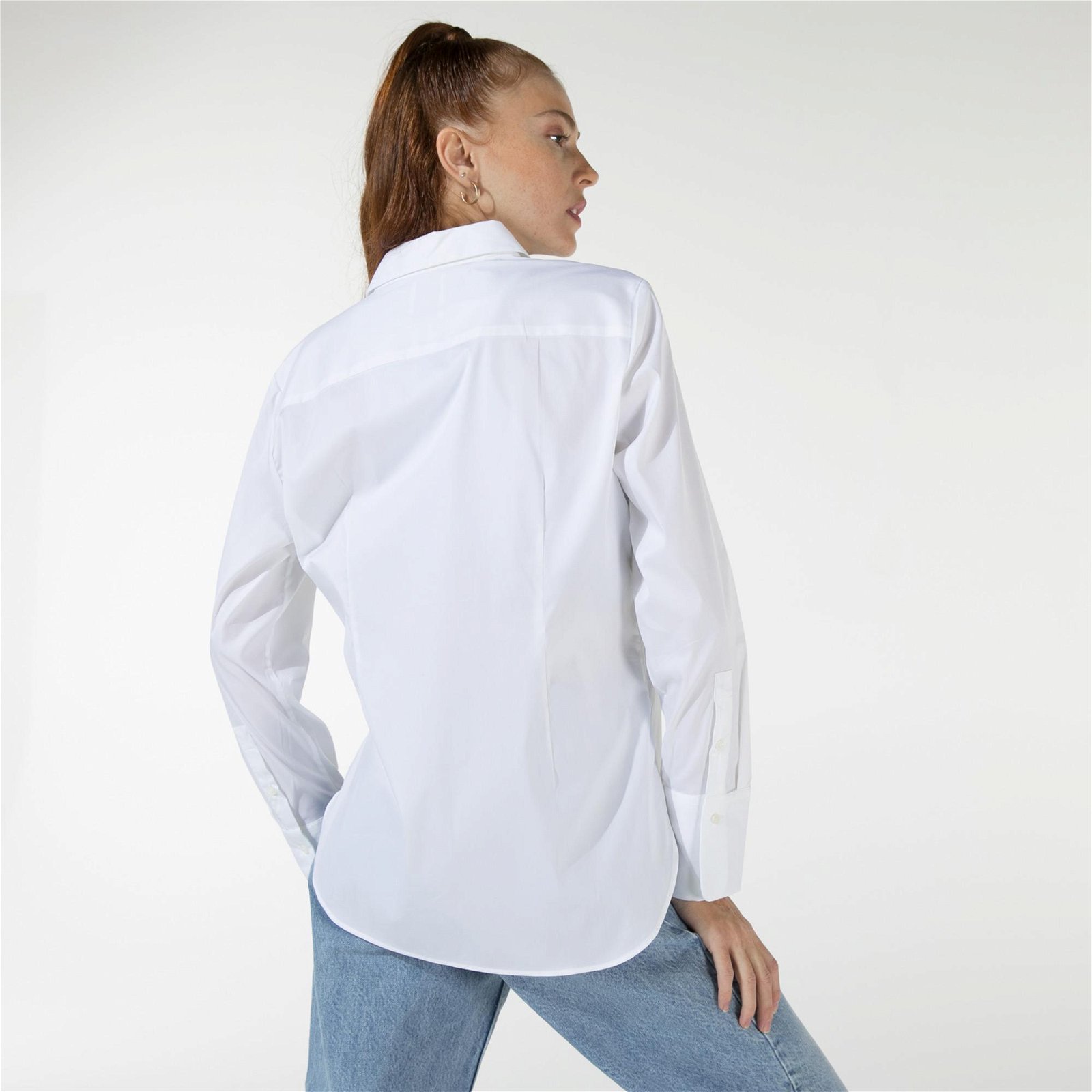 BiL'S Paris Klasik Yaka Slim Fit Poplin Kumaş Kadın Beyaz Gömlek