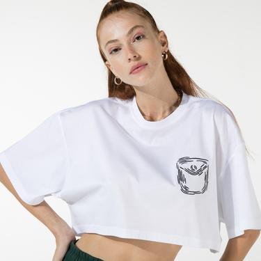  rue Kadın Beyaz Basic Crop T-Shirt
