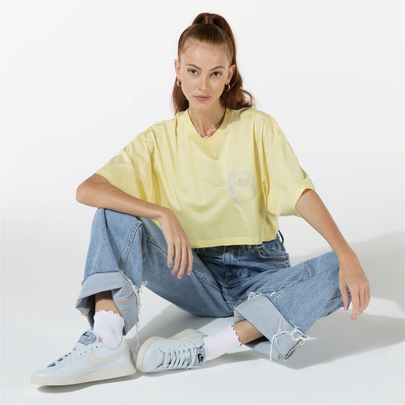 rue Kadın Sarı Basic Crop T-Shirt