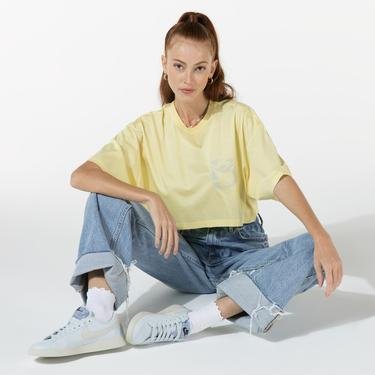 rue Kadın Sarı Basic Crop T-Shirt