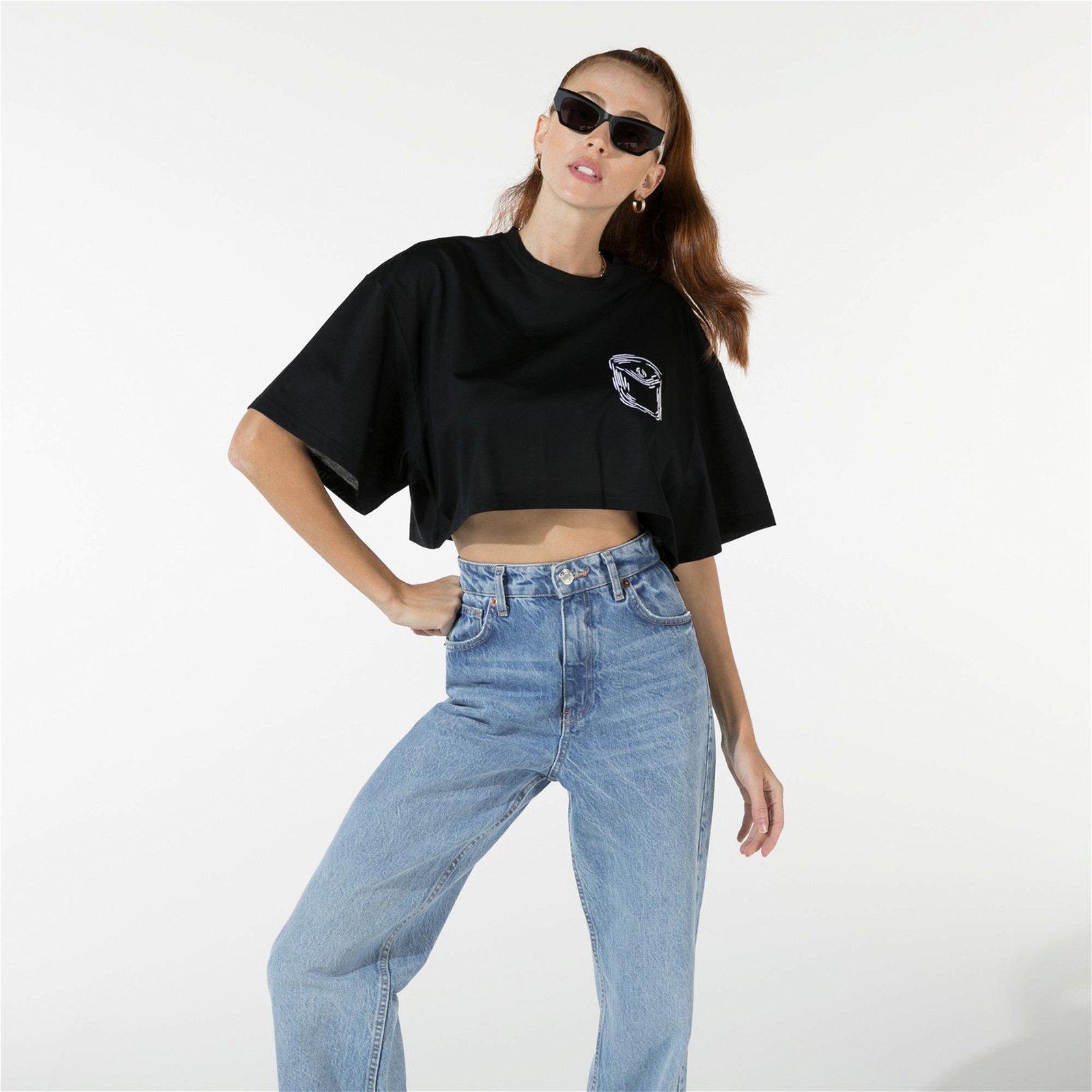 rue Kadın Siyah Basic Crop T-Shirt