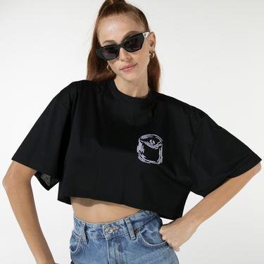  rue Kadın Siyah Basic Crop T-Shirt