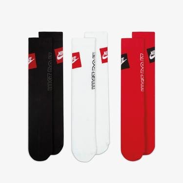  Nike Sportswear Everyday Essential Unisex Siyah/Beyaz/Kırmızı Çorap