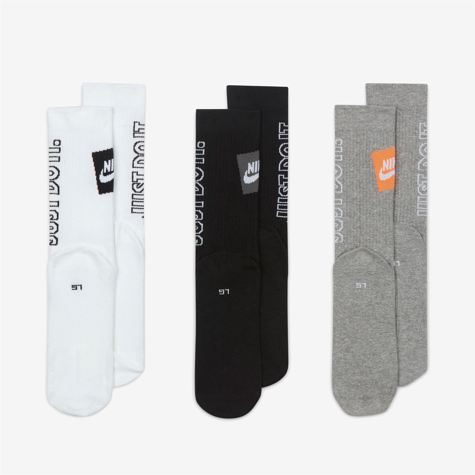 Nike Sportswear Everyday Essential Unisex Siyah/Gri/Beyaz 3'lü Çorap