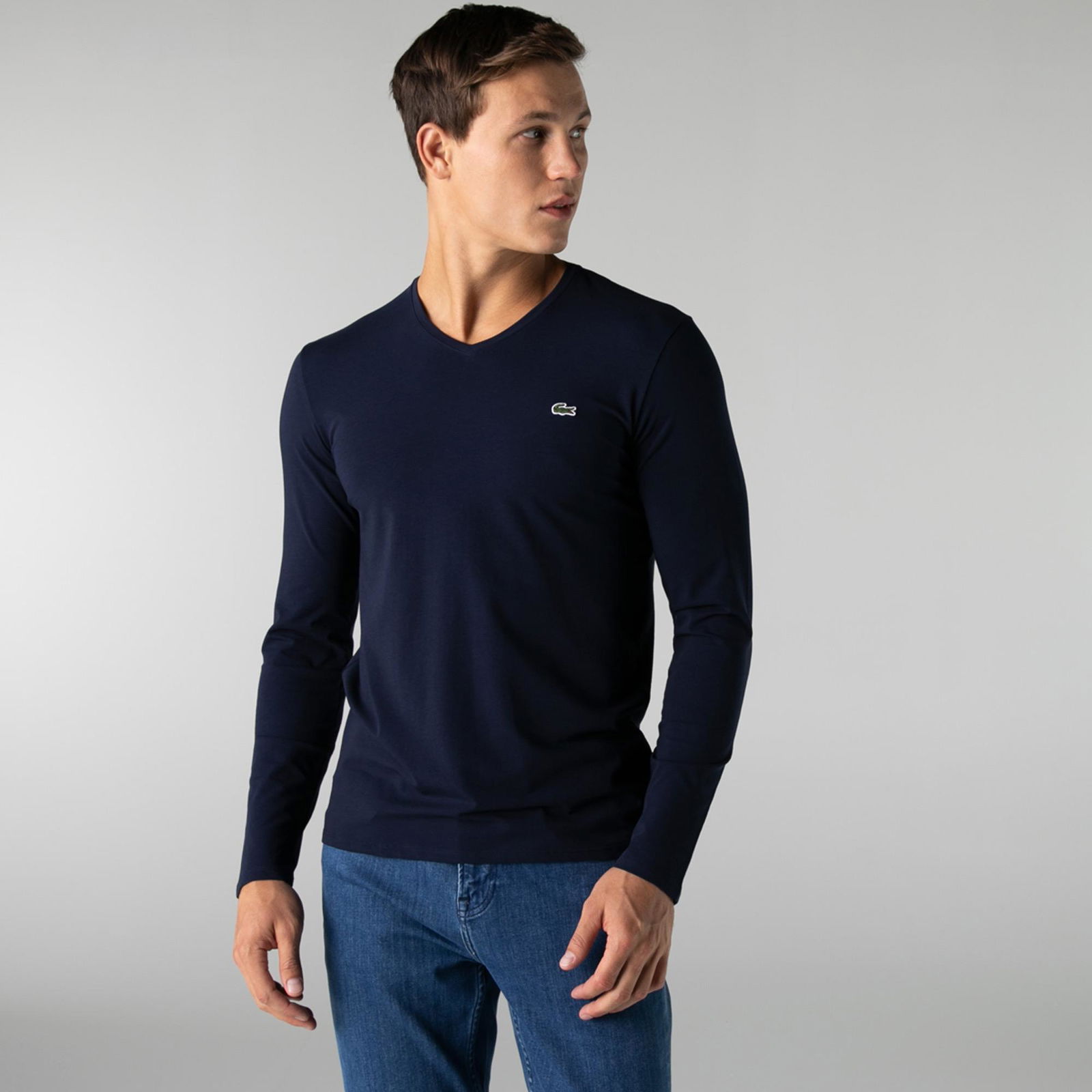 Lacoste Erkek Regular Fit Uzun Kollu V Yaka Lacivert T-Shirt
