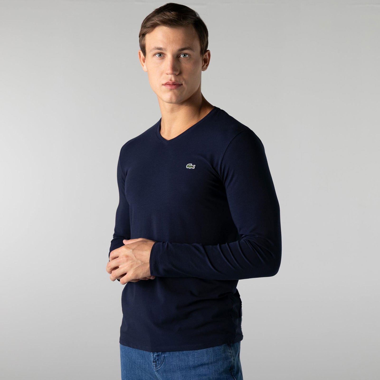 Lacoste Erkek Regular Fit Uzun Kollu V Yaka Lacivert T-Shirt