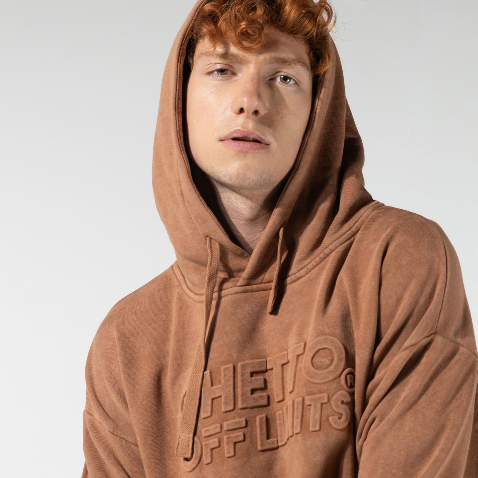 Ghetto Off Limits Acid Wash Hoodie Unisex Kahverengi Sweatshirt