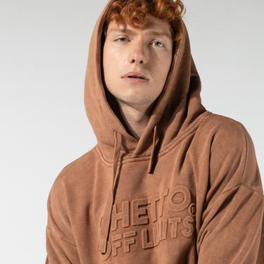  Ghetto Off Limits Acid Wash Hoodie Unisex Kahverengi Sweatshirt