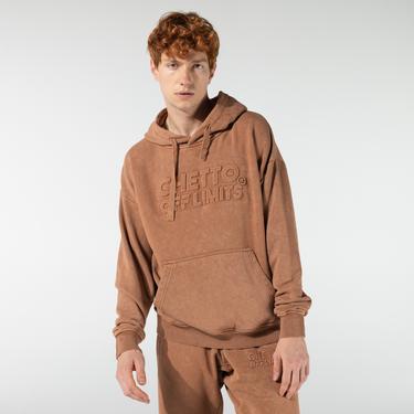  Ghetto Off Limits Acid Wash Hoodie Unisex Kahverengi Sweatshirt