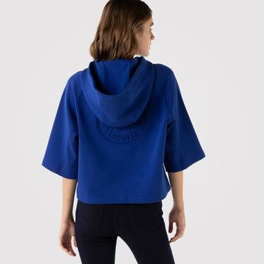  Lacoste Kadın Relaxed Fit Kapüşonlu Baskılı Mavi Sweatshirt
