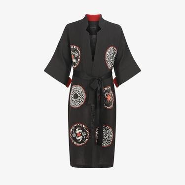  LUCERIT Keno Unisex Siyah-Beyaz Kimono
