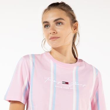  Tommy Hilfiger Stripe 2 Crop Kadın Pembe T-Shirt
