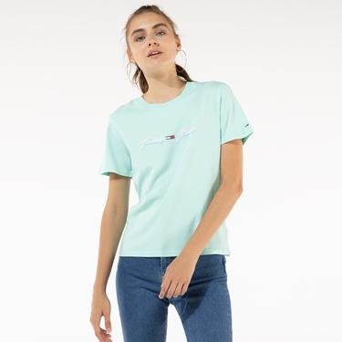  Tommy Hilfiger Linear Logo Kadın Mavi T-Shirt
