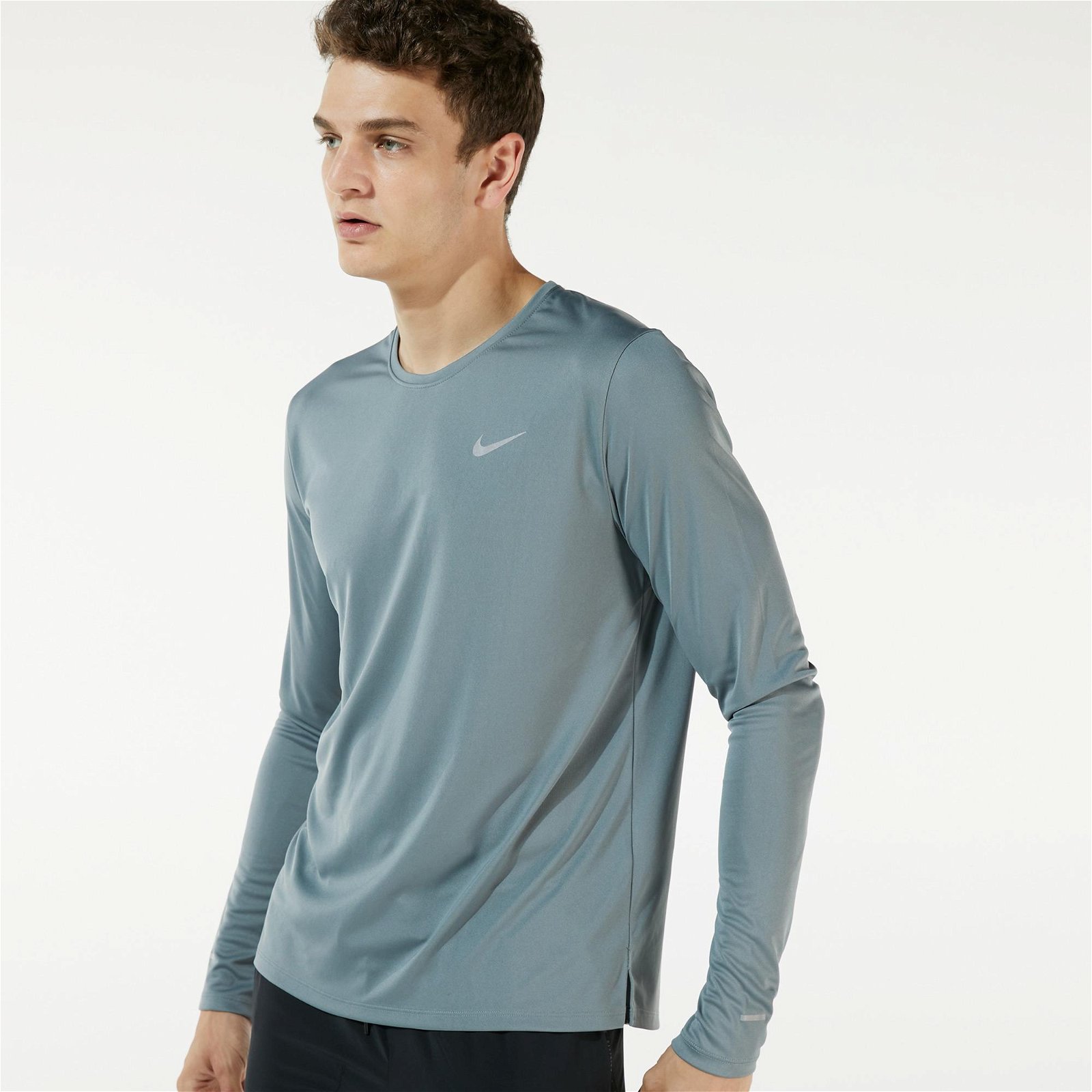 Nike Dri-Fit Miler Erkek Gri Uzun Kollu T-Shirt