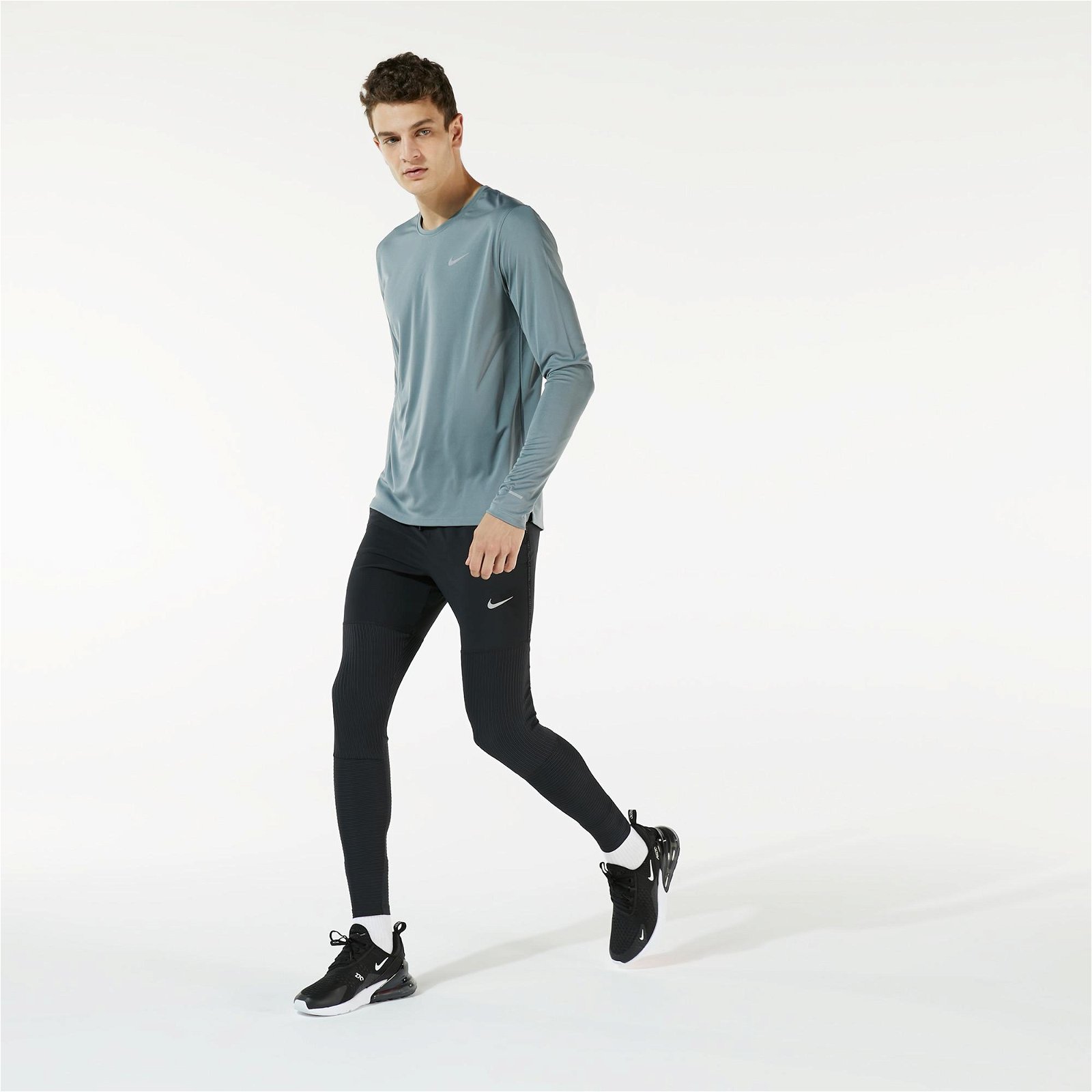 Nike Dri-Fit Miler Erkek Gri Uzun Kollu T-Shirt