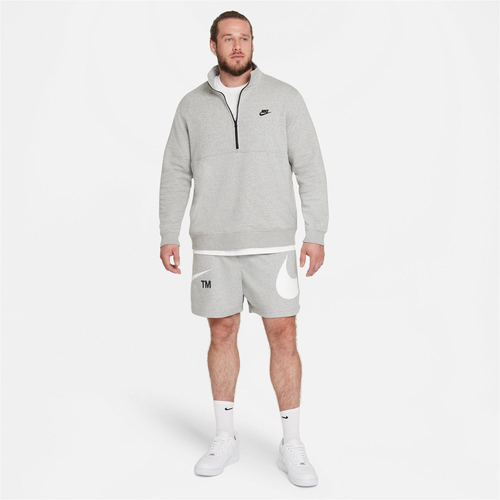 Nike Sportswear Swoosh FT Erkek Gri-Beyaz Şort