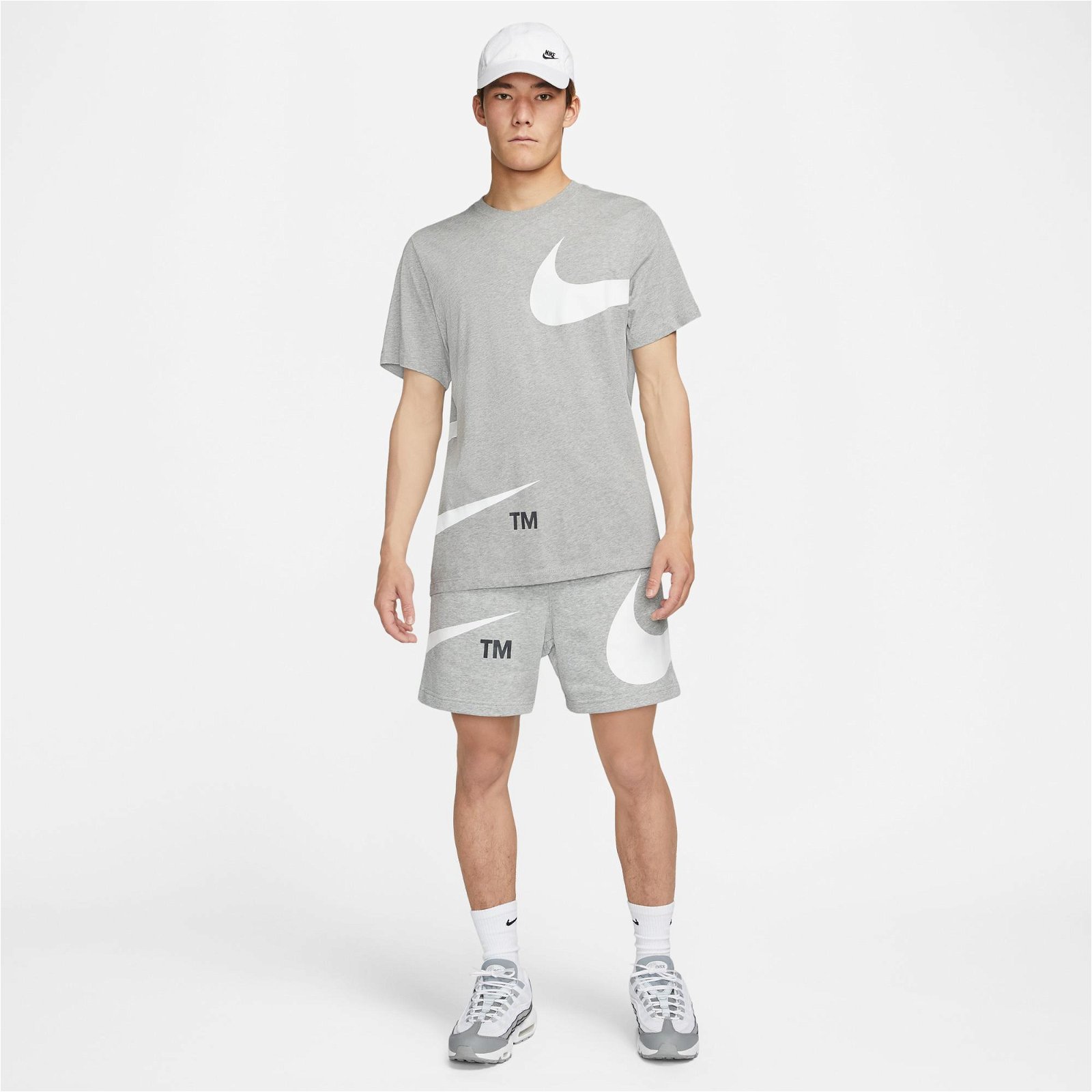 Nike Sportswear Swoosh FT Erkek Gri-Beyaz Şort