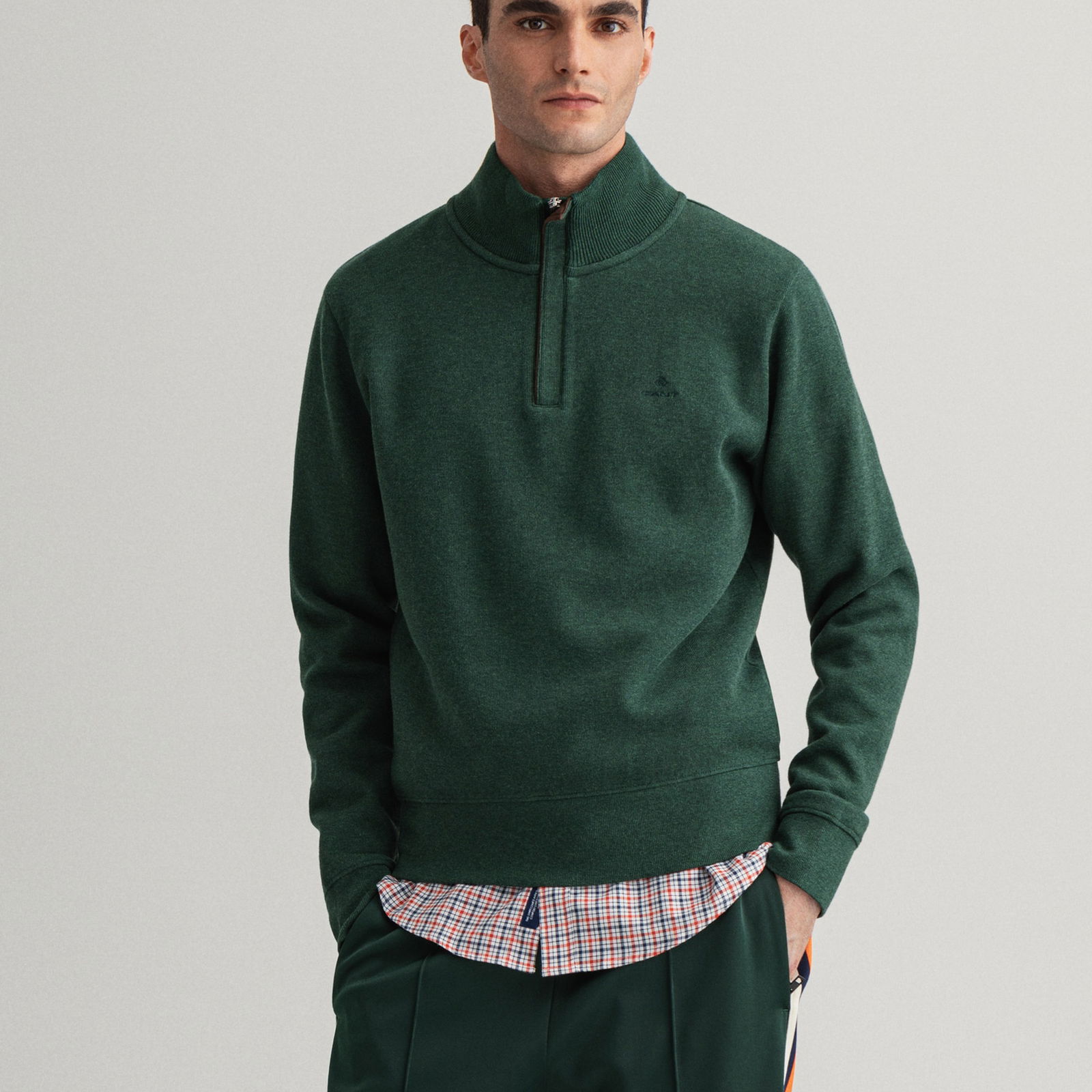 GANT Erkek Yeşil Regular Fit Yarım Fermuarlı Sweatshirt