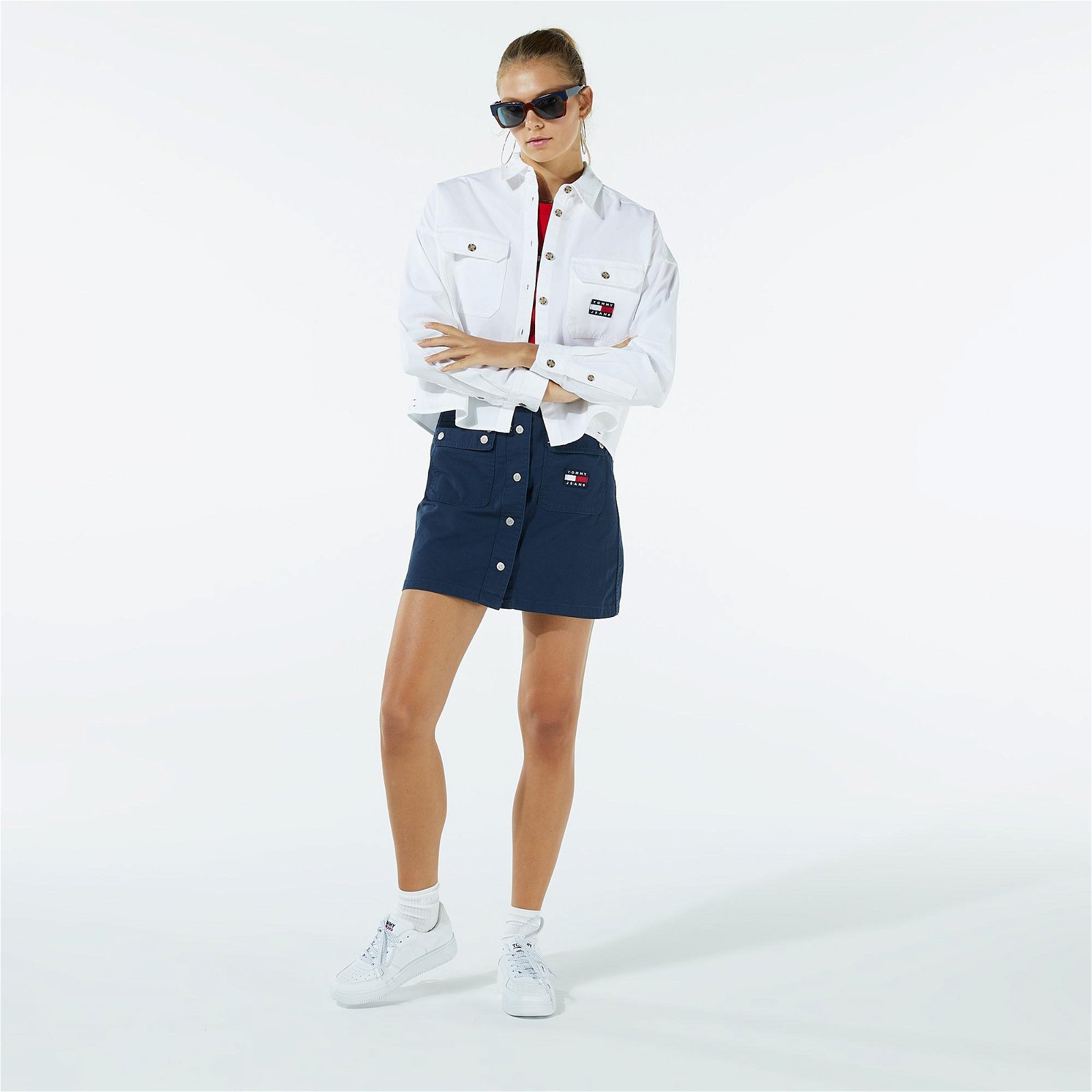 Tommy Jeans Button Mini Utility Skirt Kadın Mavi Etek