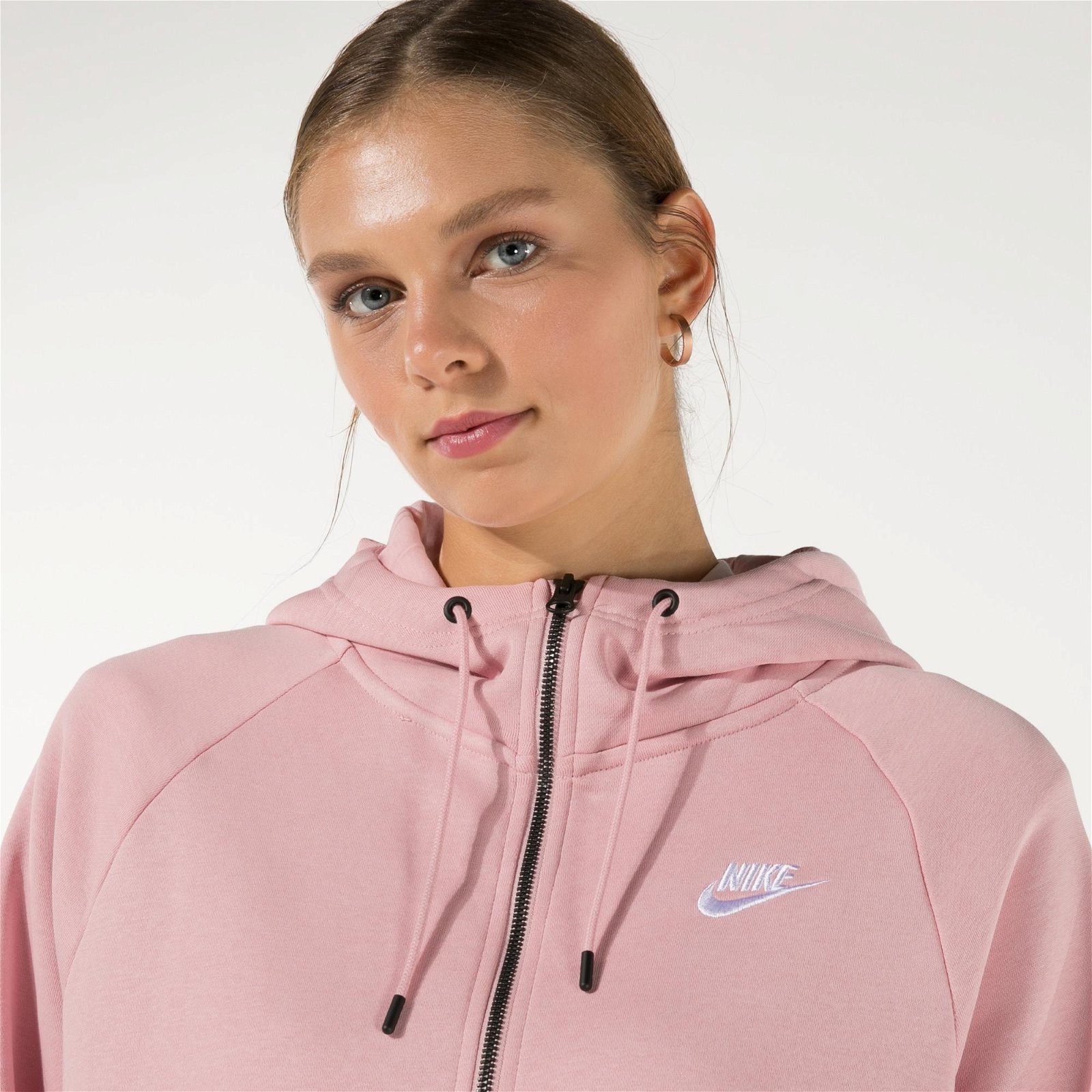 Nike Sportswear Essential Flc Full-Zip Hdy Plus Kadın Kırmızı/Pembe Sweatshirt